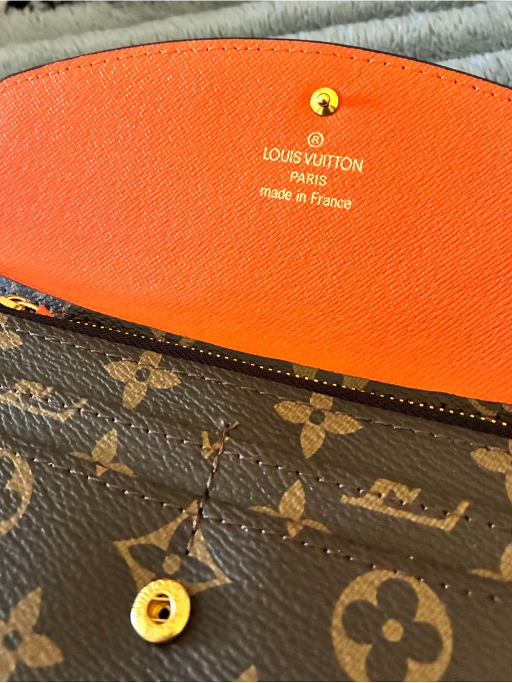 Louis Vuitton Monogram Canvas Wallet with Orange Button Accent - Picture 2 of 7